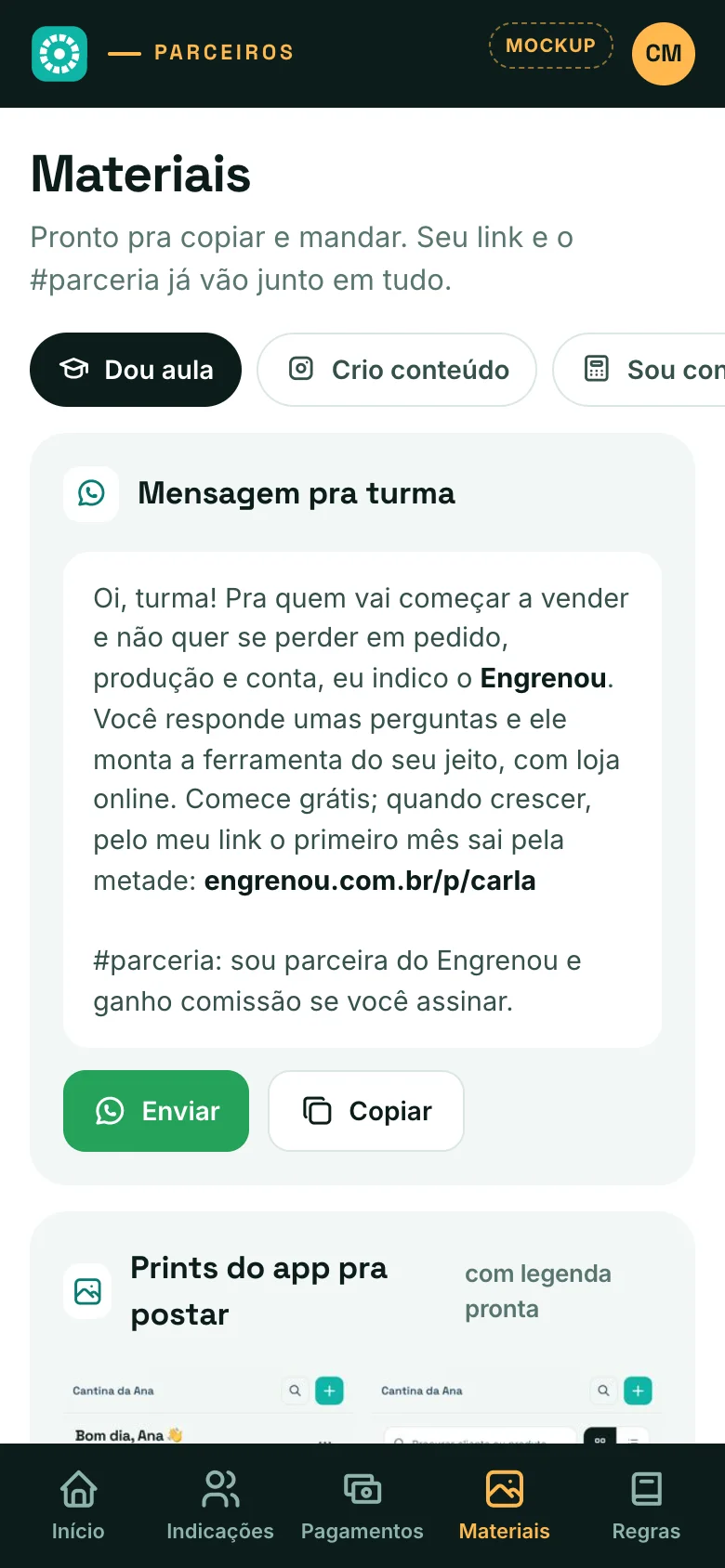 Materiais no celular
