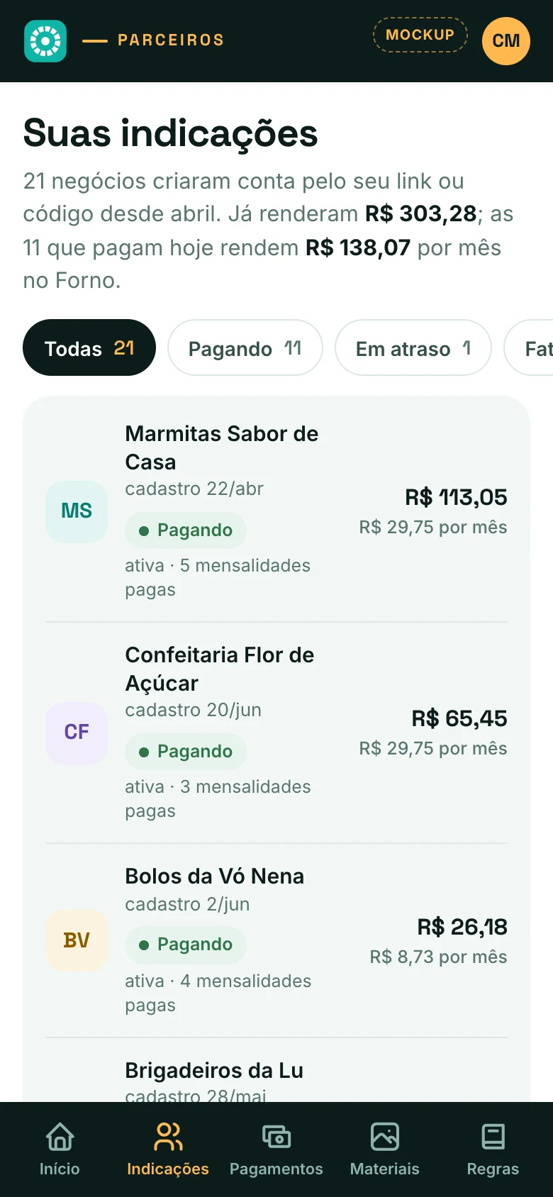 Indicações no celular